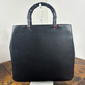 Gucci Vintage Bamboo Black Leather Tote Bag